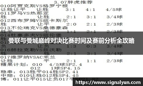曼联与曼城巅峰对决比赛时间及赛前分析全攻略